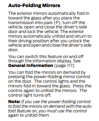 Parking Assistance: Door Mirror Tilt Down Function