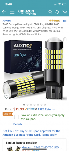 7443 Back Reverse Light Bulbs, AUXITO 1400 Lumens Super Bright 7440 7441  7444 992 W21W LED Bulbs